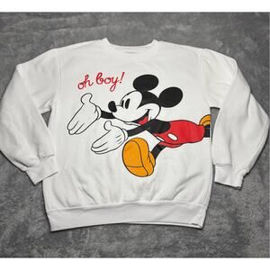 Disney Mickey Mouse Oh Boy Junior's Large White Crewneck Sweatshirt Women's